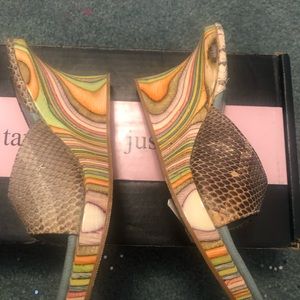 Tanya & Justine, wood and real snake skin shoes!